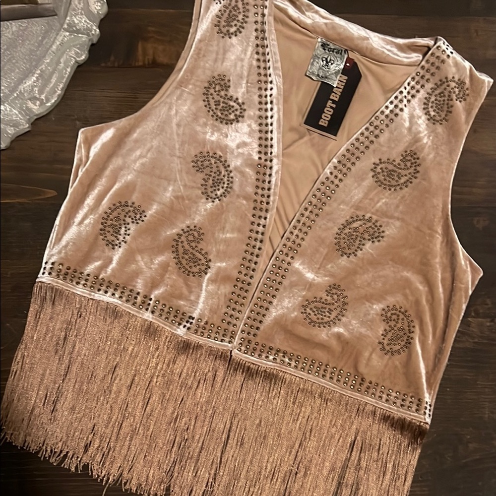 Western fringe Embellished Crop Tank Top Vest